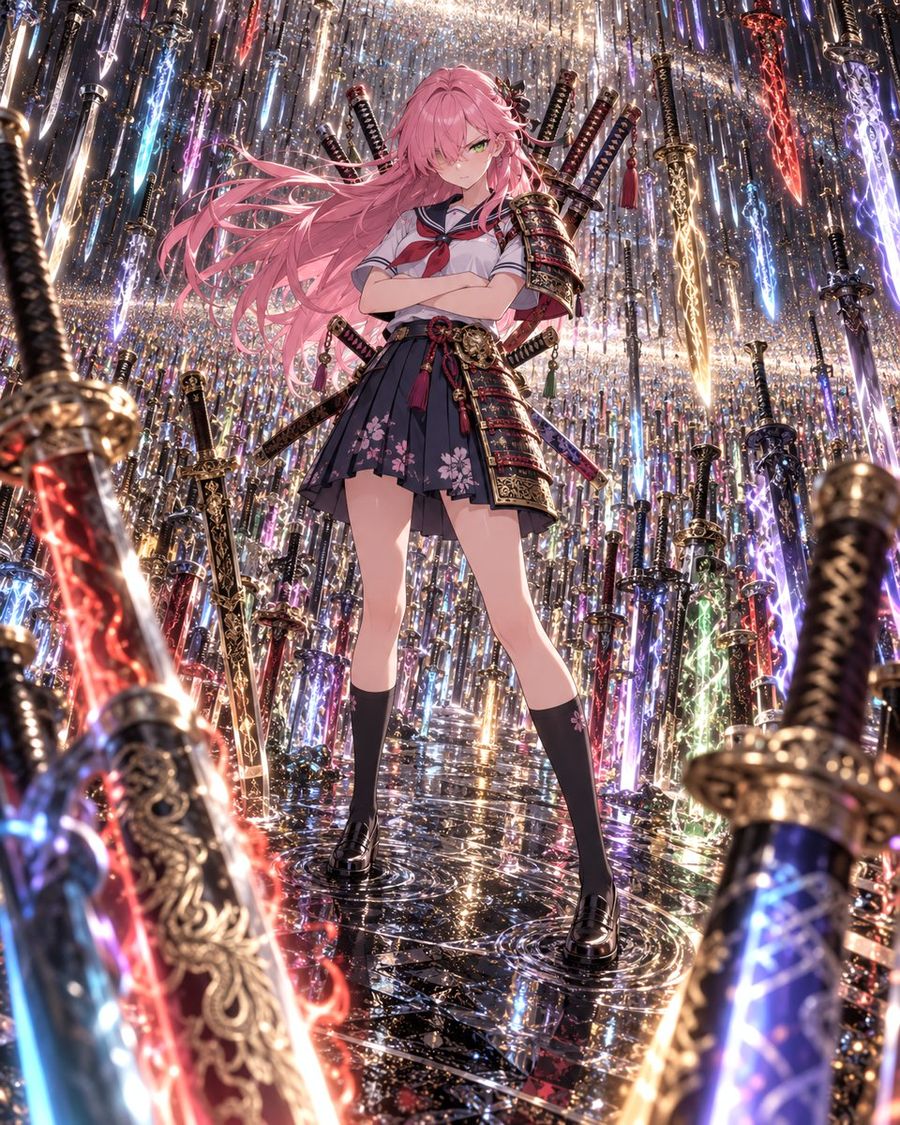Pink-Haired Samurai Girl in the Domain of Swords