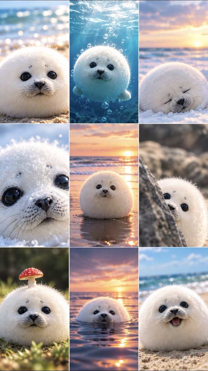 Nine Cute Baby Seal Photo Collage