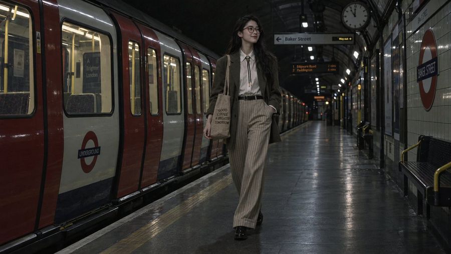 Woman Walking in London Underground