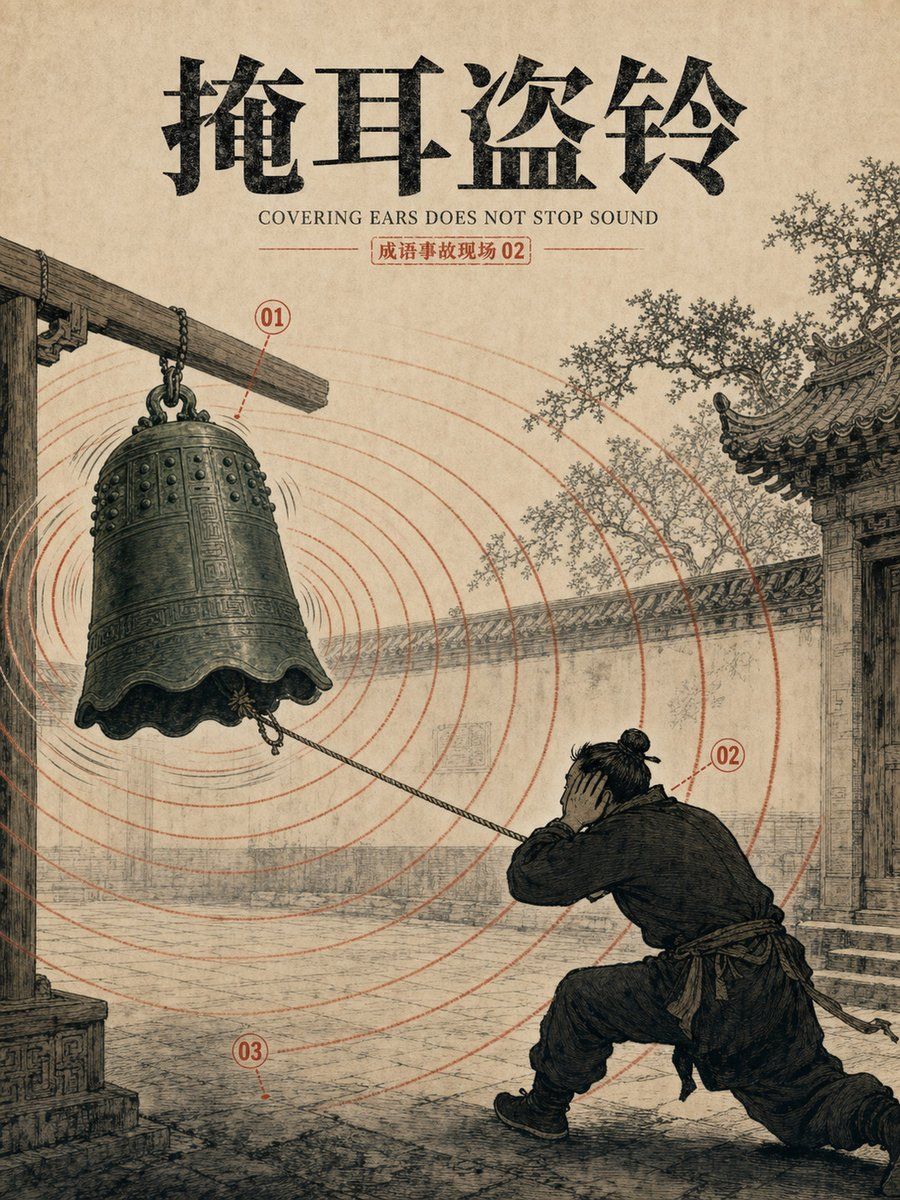 Vintage Chinese Idiom 'Yan Er Dao Ling' Poster