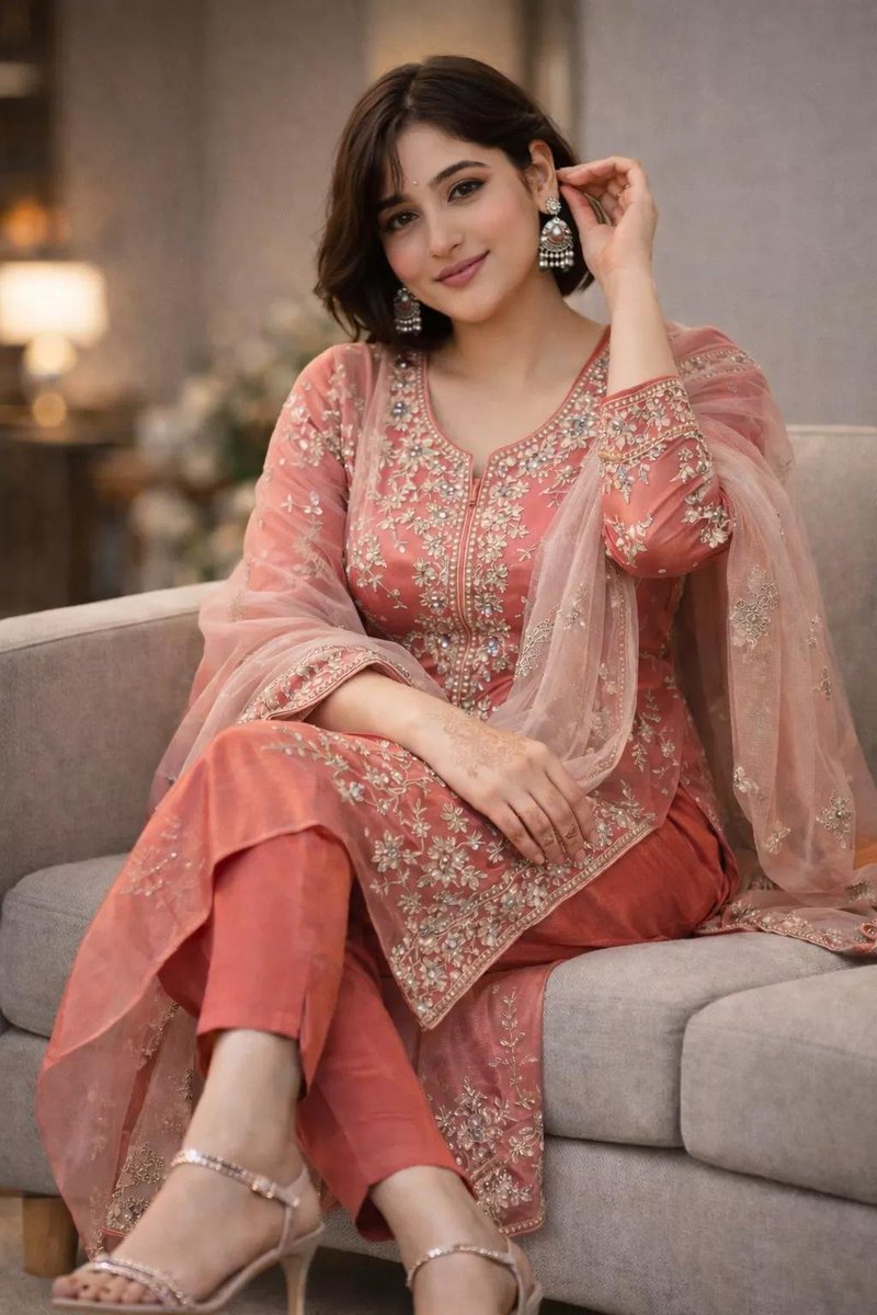身着刺绣 Shalwar Kameez 的南亚女性