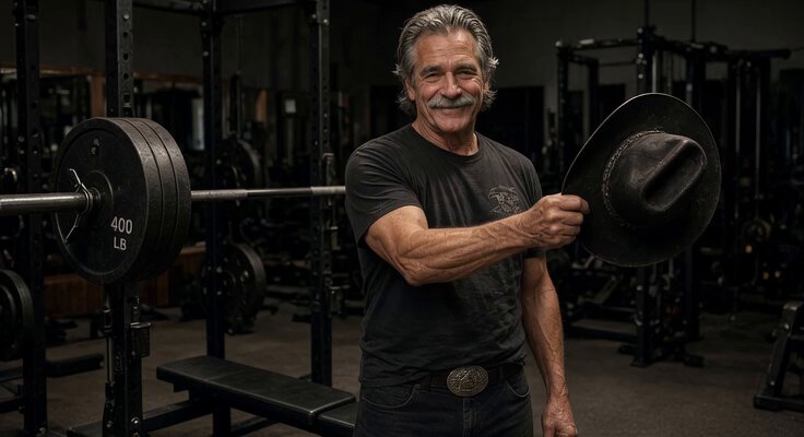 Grok Imagine 提示词：Sam Elliott 卧推