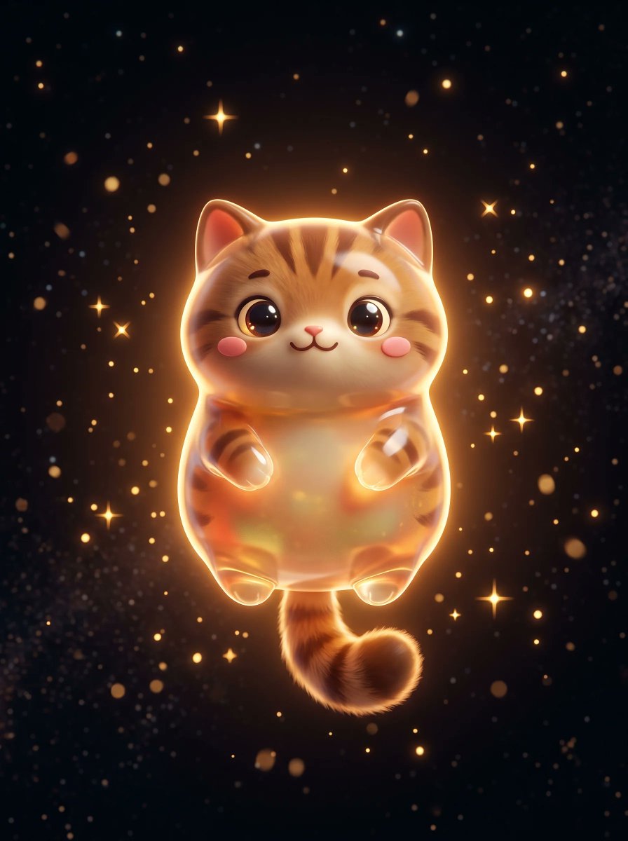 Cute Floating Glowing Space Tabby Cat