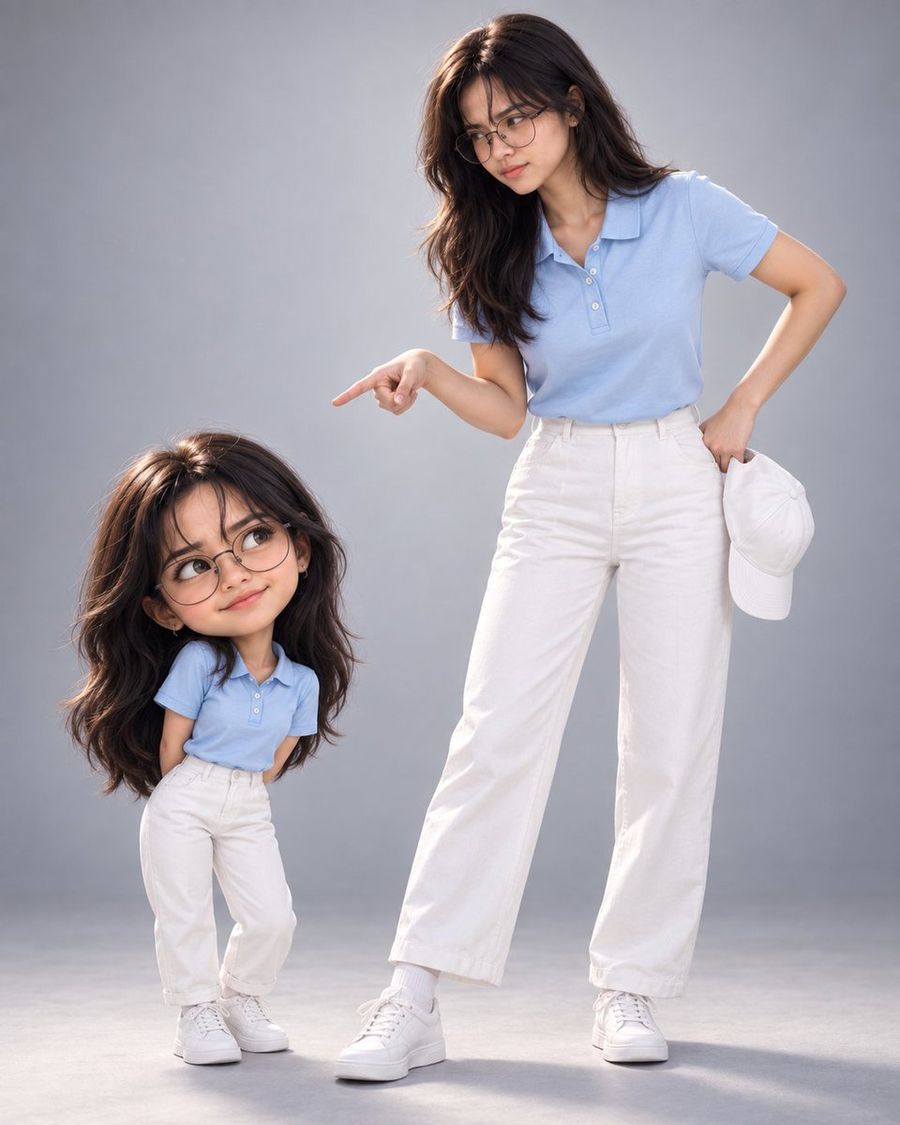 Woman with Matching 3D Chibi Figure