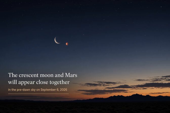 Crescent Moon and Mars in the Sky