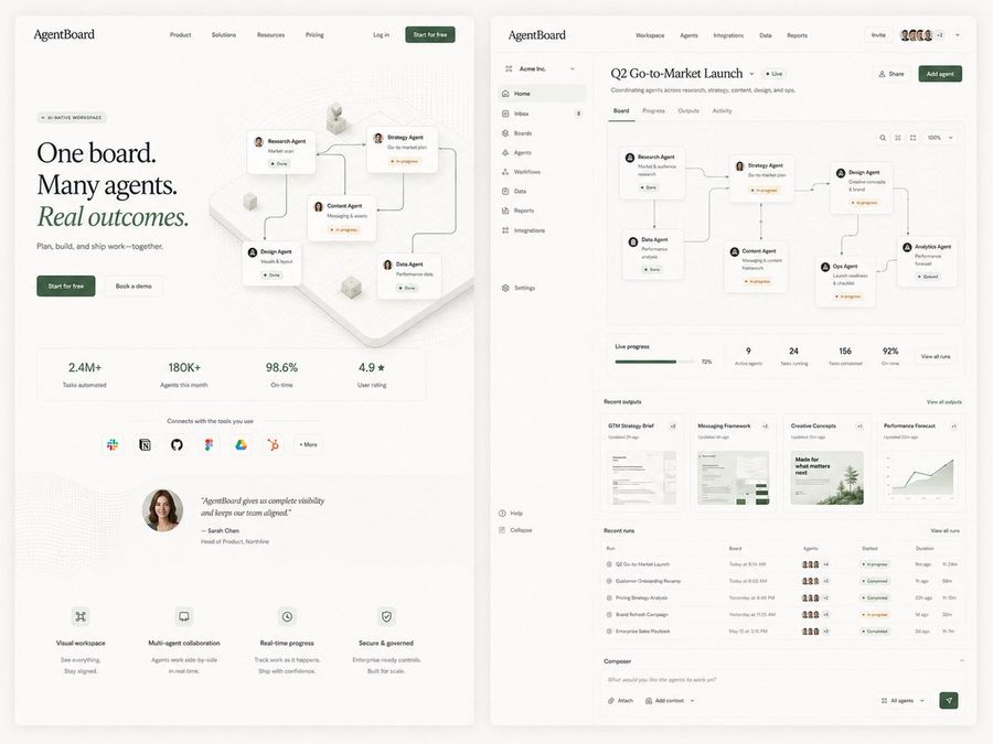 AgentBoard SaaS 落地页与仪表盘 UI