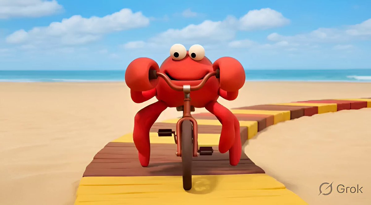 Claymation Crab Riding a Bike on the Beach