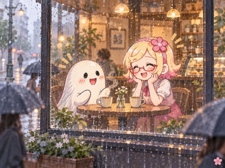 Rainy Day Cafe Window Chat